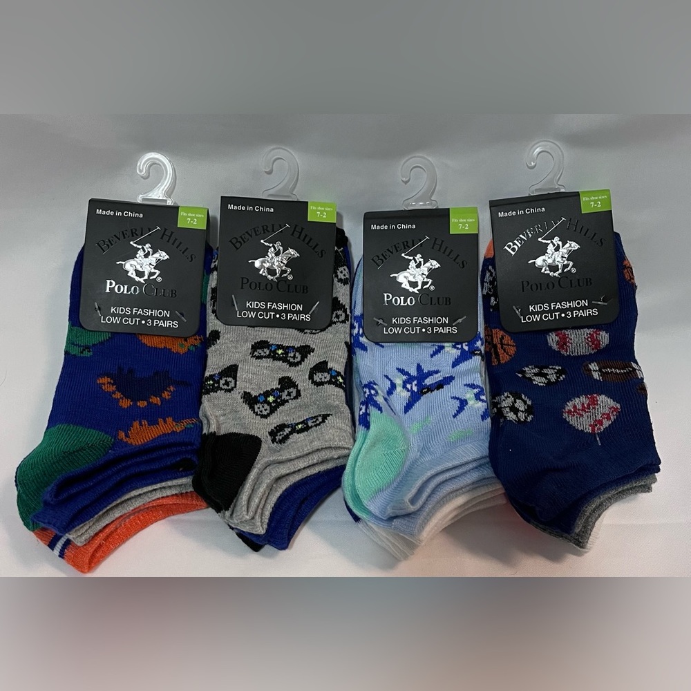 Beverly Hills Polo Club Kids Fashion Low Cut Socks. Boys. 4 sets 3 in each. 7-2.